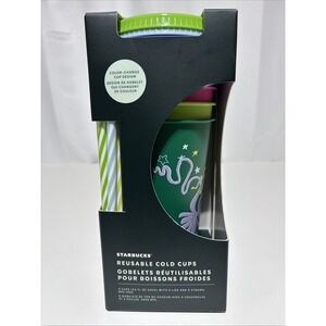 Starbucks‎ Color Changing Cold Cups and Straws Set of 5 Colorful Venti 24 fl oz